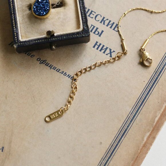 NEW 18K Gold Plated Blue Drusy Teardrop Necklace - Picture 3 of 9